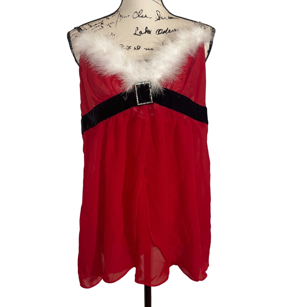 Cinema Etoile Santa Babydoll‎ Lingerie Red White Fur Rhinestone Belt Holiday L